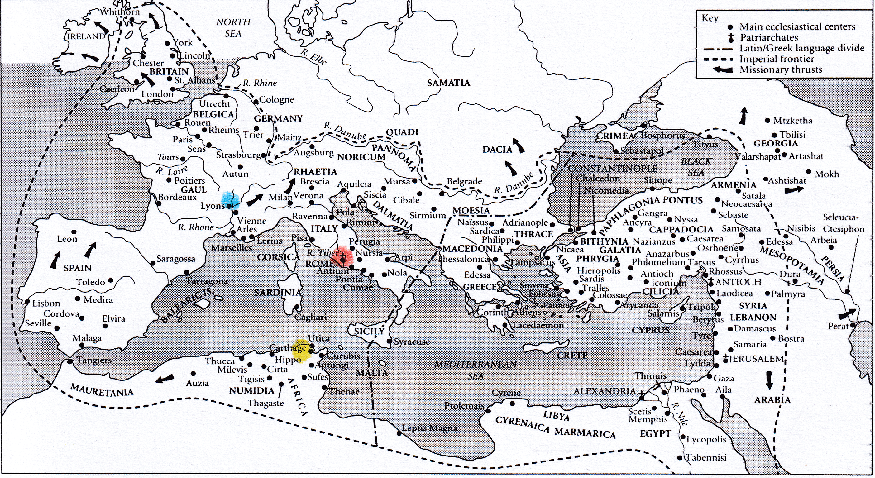 mapa: Justin Muednk, Irenej z Lyonu, Tertulin z Kartga