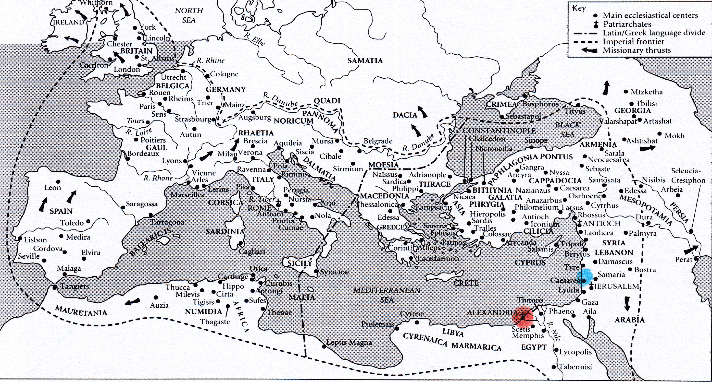 mapa: Klement Alexandrijsk, Origen, Eusebius